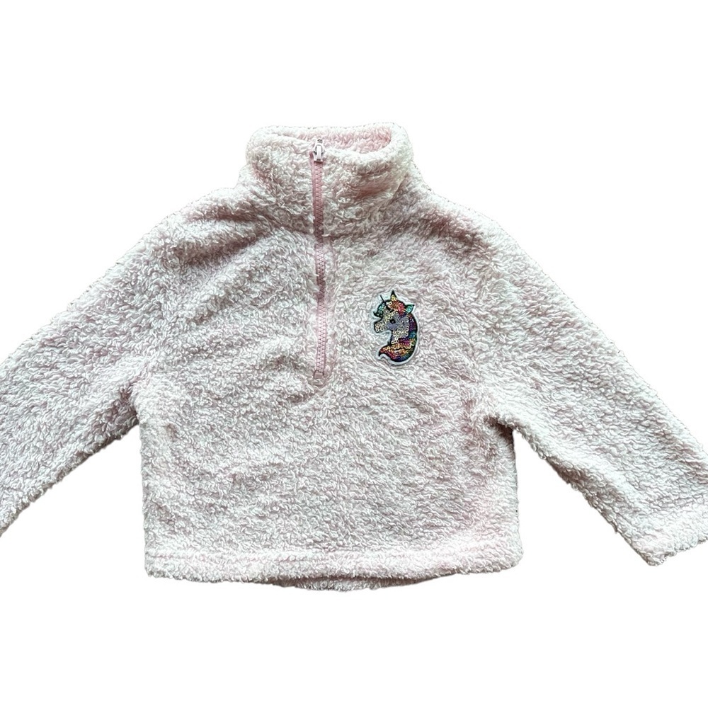 Pink Latte 2T Girls Unicorn Quarter Zip Plush Sweater